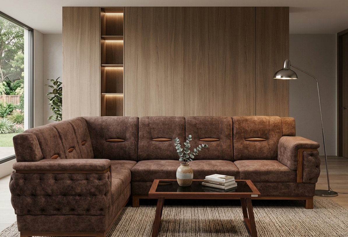 Sofa - L Shaped Executive Sofa Set | Pocket Spring | Treated Mahogany